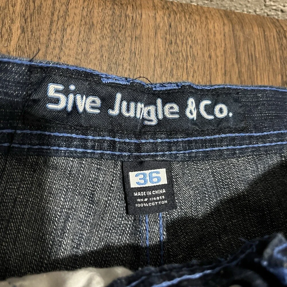Vintage 5ive Jungle Jeans Blue Denim Baggy Wide Leg Y2K Men 36x32 Embroidered